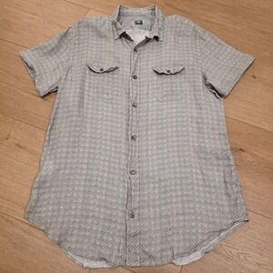 Eleventy 100% Linen Polo Shirt Mens L 42/16.5 Geometric Print Made in Italy